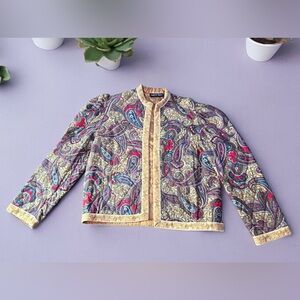 Vintage MARCIA LYONS Open Multicolor Paisley quilted Asian inspired Blazer M